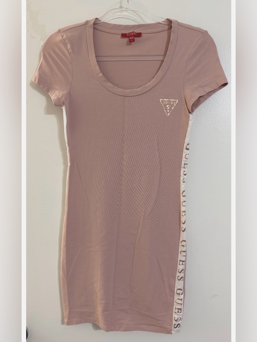 GUESS Mauve-Pink Logo Tee Mini Dress